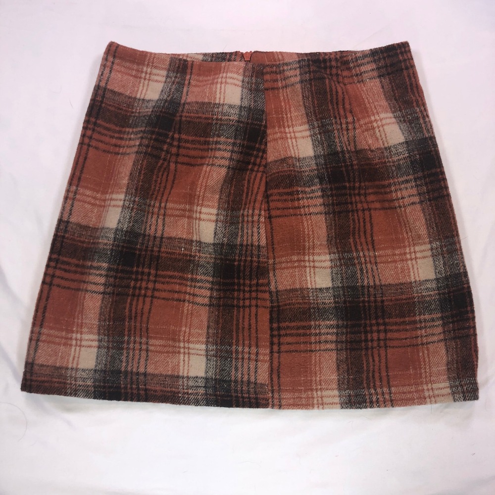 I.N. Studio Orange Brown Plaid Wool Blend Mini Skirt Size S‎
